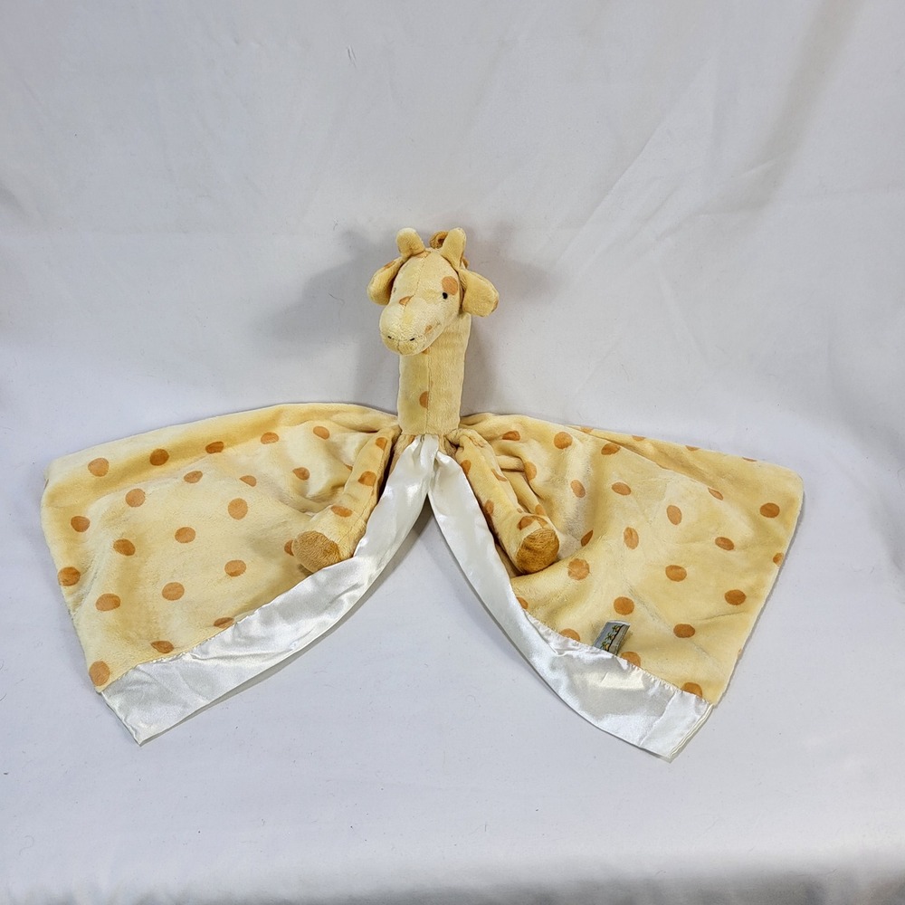 Bunnies By The Bay Giraffe Buddy Blanket Yellow Polka Dot Satin Baby Lovey 16"